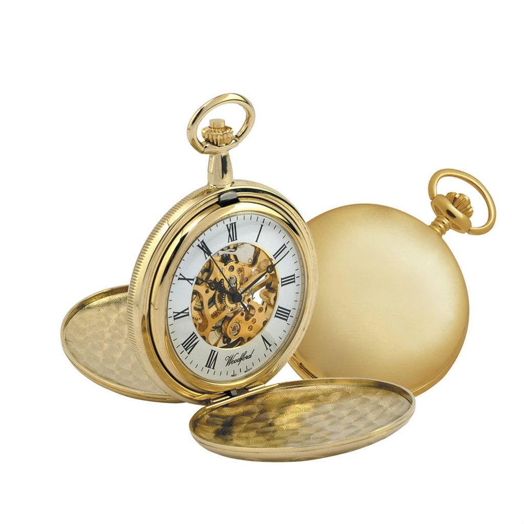 Woodford Gold Plated Skeleton Full Hunter Pocket Watch