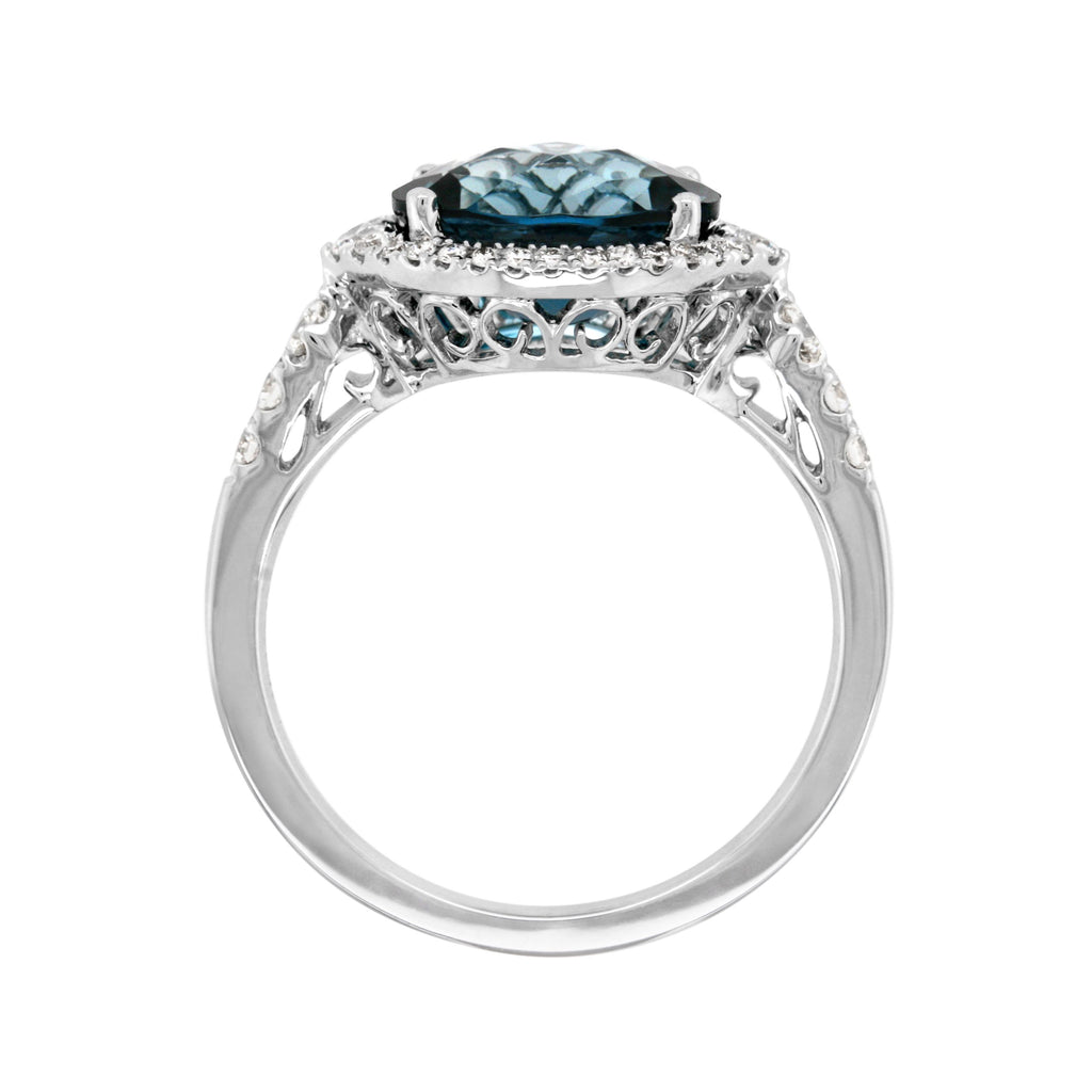 9ct White Gold London Blue Topaz & Diamond Ring