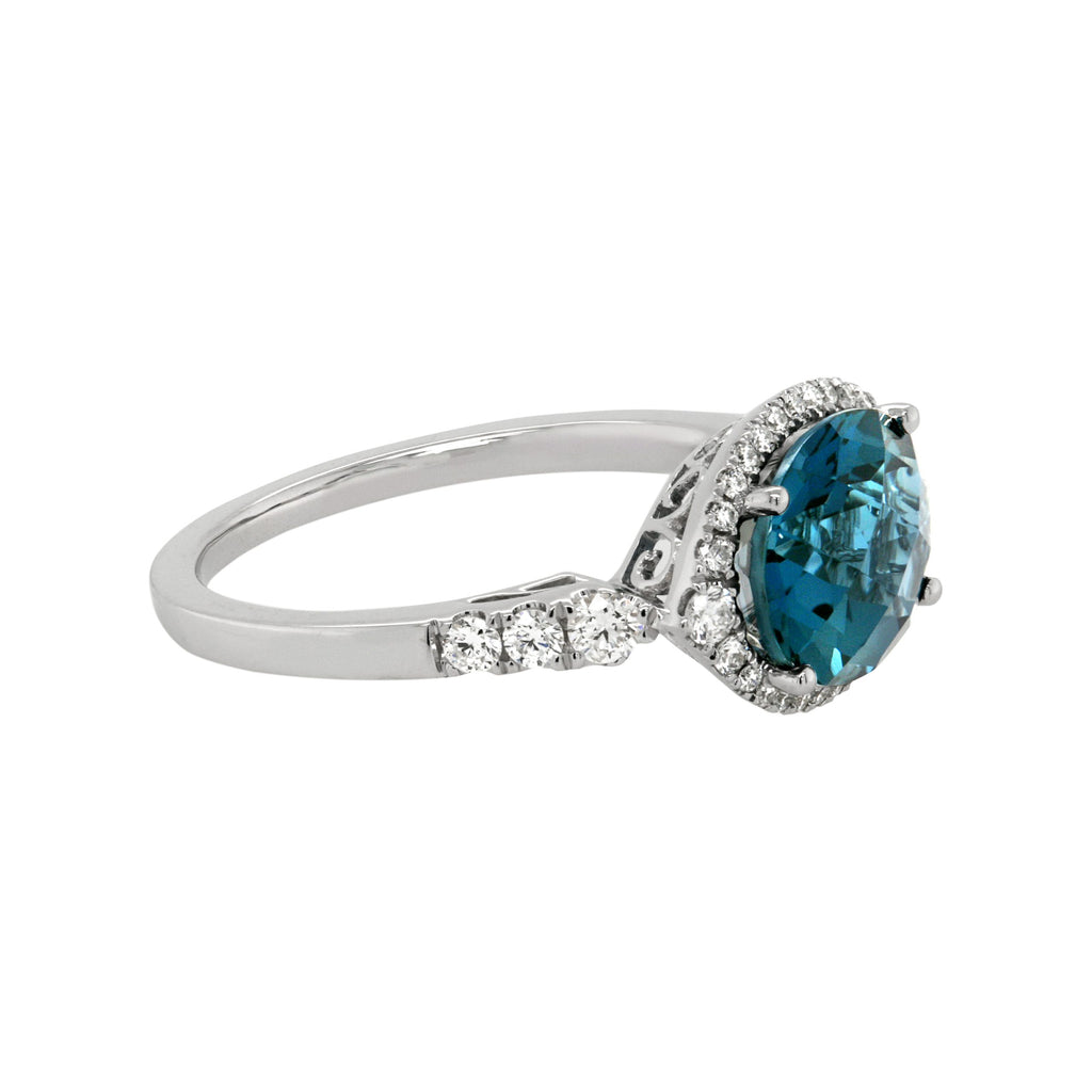 9ct White Gold London Blue Topaz & Diamond Ring