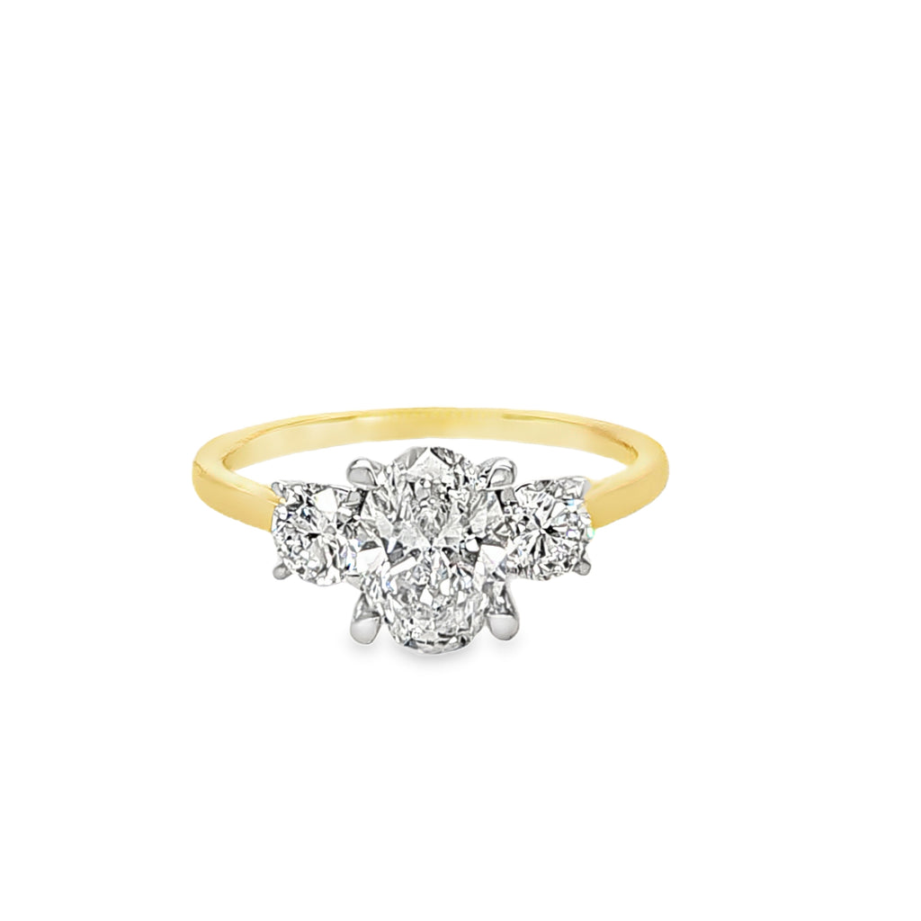 Laboratory Grown 18ct Yellow Gold 1.50ct Oval Cut Diamond Trilogy Ring