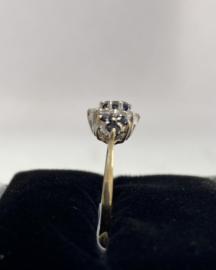 Vintage 9ct Sapphire & Diamond Cluster Ring