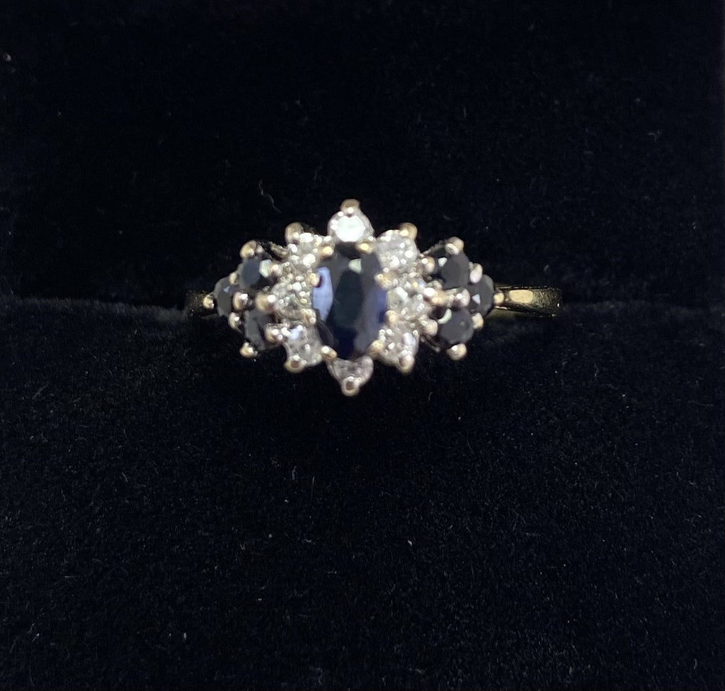 Vintage 9ct Sapphire & Diamond Cluster Ring
