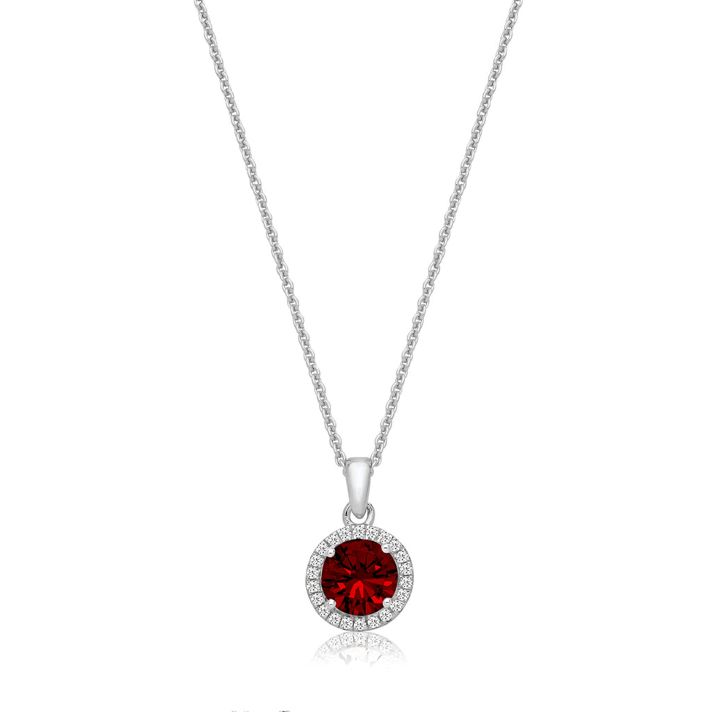 Silver & Co. Red CZ Round Halo Pendant