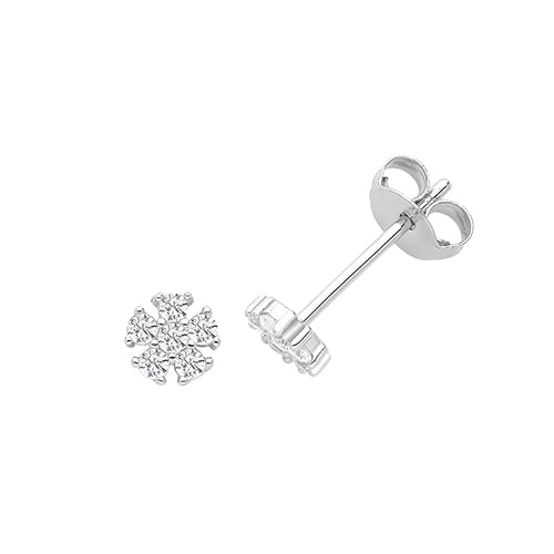 Silver Pink CZ Flower Kids Earrings