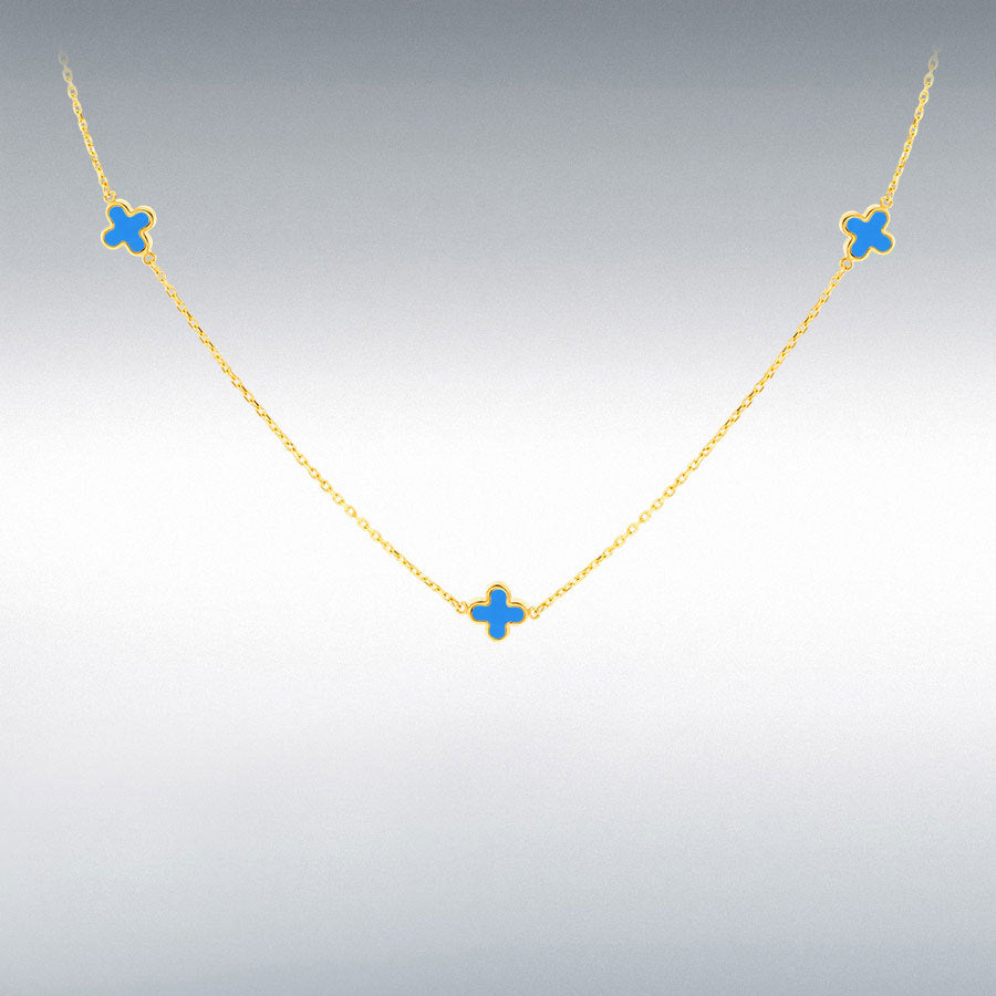 9ct Yellow Gold Turquoise Clover Necklace