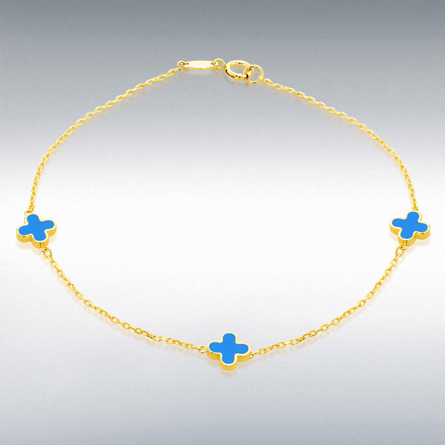 9ct Yellow Gold Turquoise Clover Bracelet