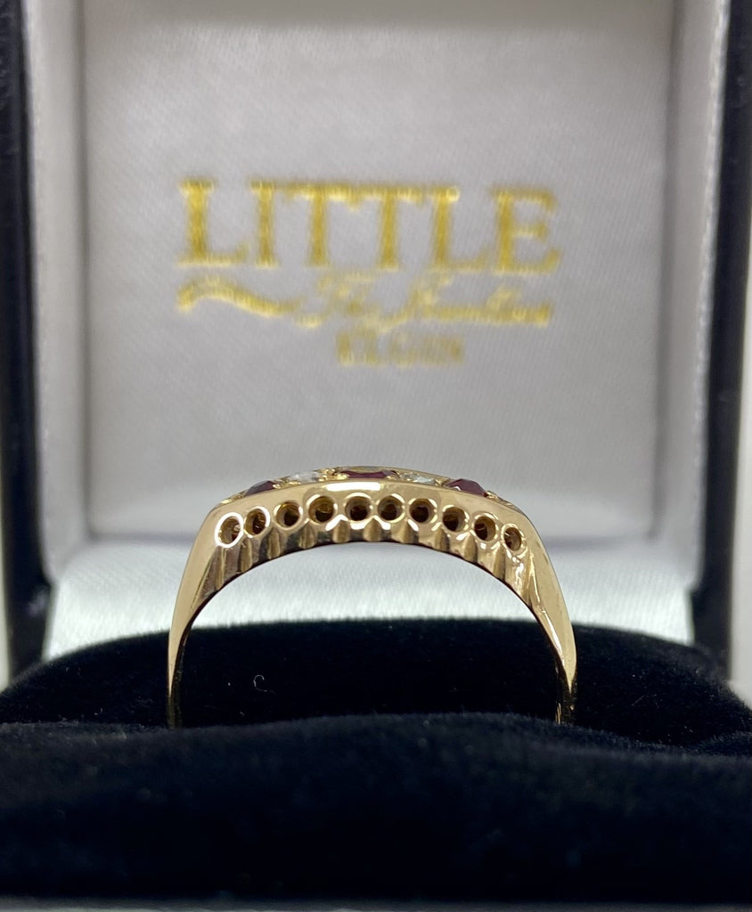 Vintage 18ct Ruby and Diamond Boat Shaped Ring