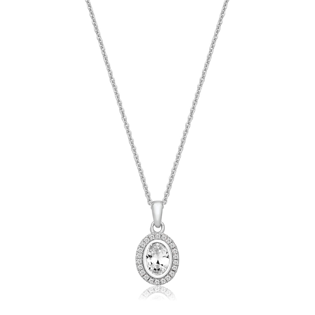 Silver & Co. Oval Halo CZ Pendant