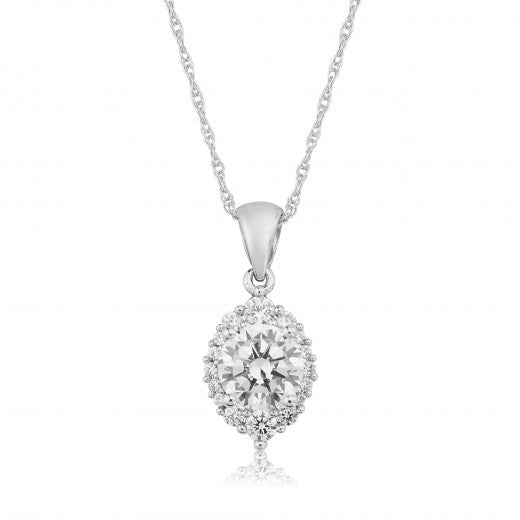 9ct White Gold Cubic Zirconia Pendant with Chain