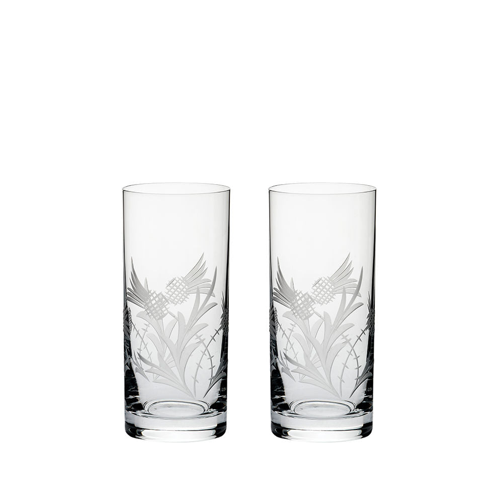 Flower of Scotland (Thistle) - 2 Tall Crystal Tumblers 147mm (Presentation Boxed)