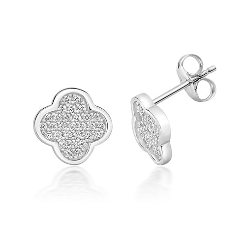 Silver & Co Pave Set CZ Clover Earrings
