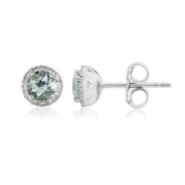 9ct White Gold Aquamarine & Diamond Cluster Earrings