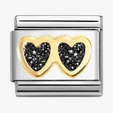 Nomination Black Glitter Double Hearts Link