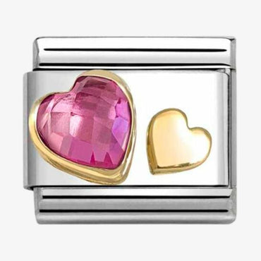 Nomination Dark Pink CZ And Gold Hearts Composable Link