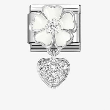 Nomination White Flower CZ Heart Pendant Composable Link