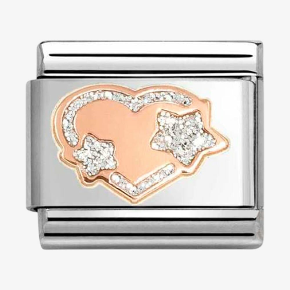 Nomination Rose Gold Heart With Glitter Stars Link