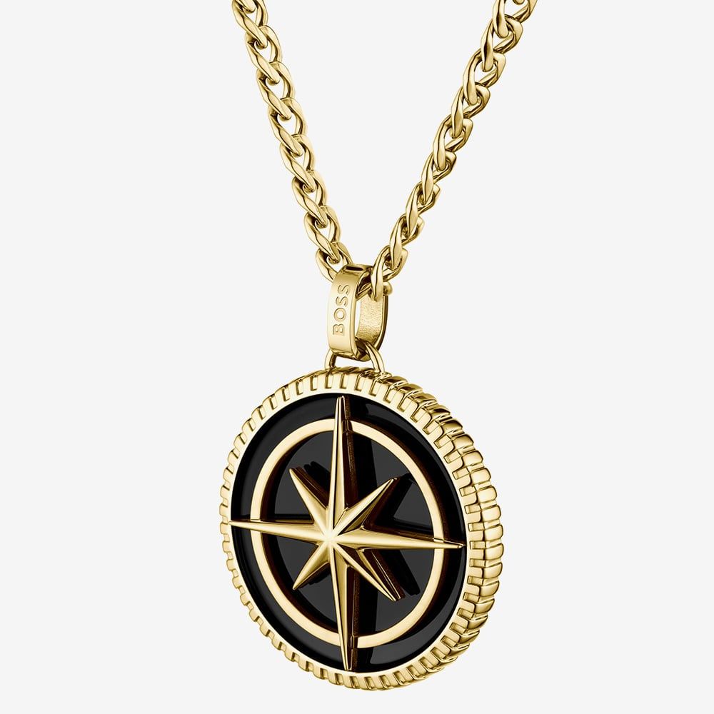 Boss North Gold Finish Medallion Pendant Necklace