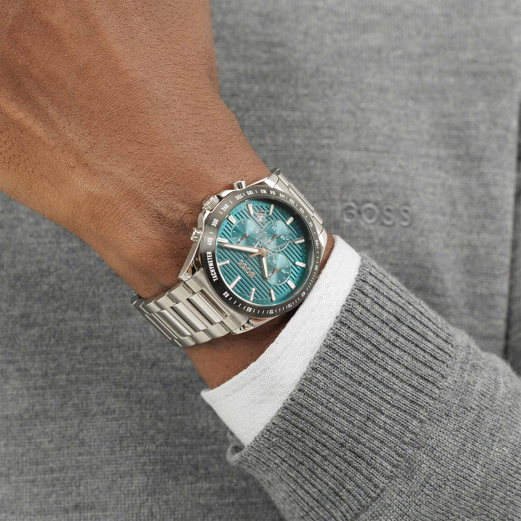 Boss Gents Green Chronograph Watch