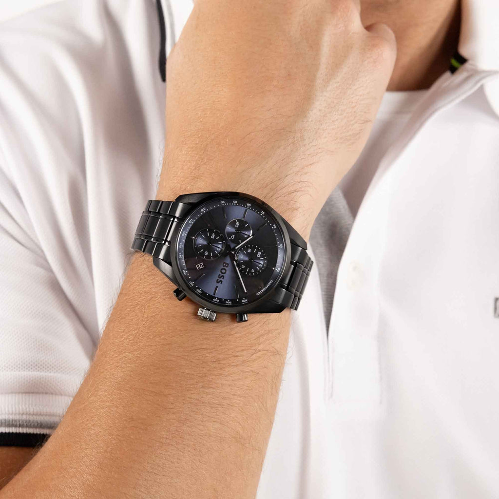 BOSS Mens Grand Prix Chronograph Black Bracelet Watch