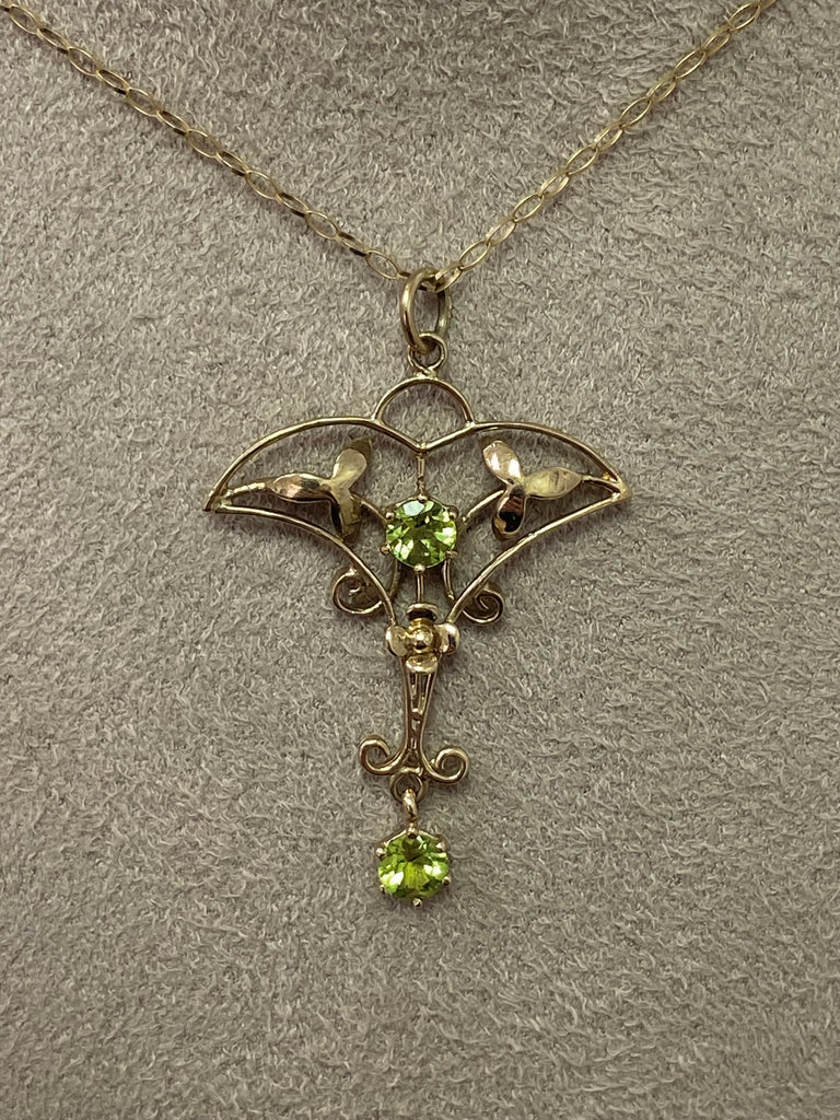 Vintage 9ct Peridot Pendant & Earrings Set
