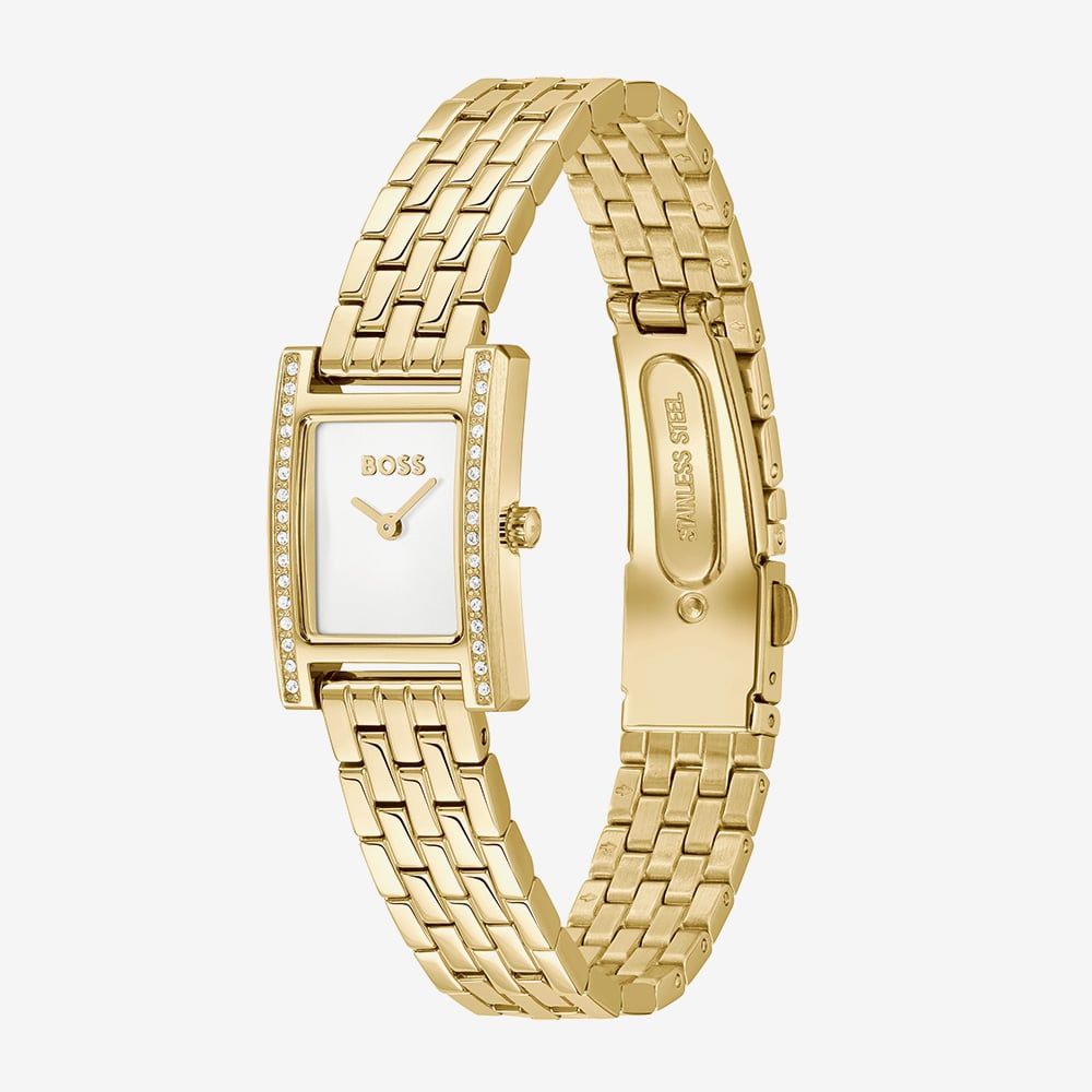 BOSS Lucy Precious Gold Tone Crystal Rectangle Ladies Watch