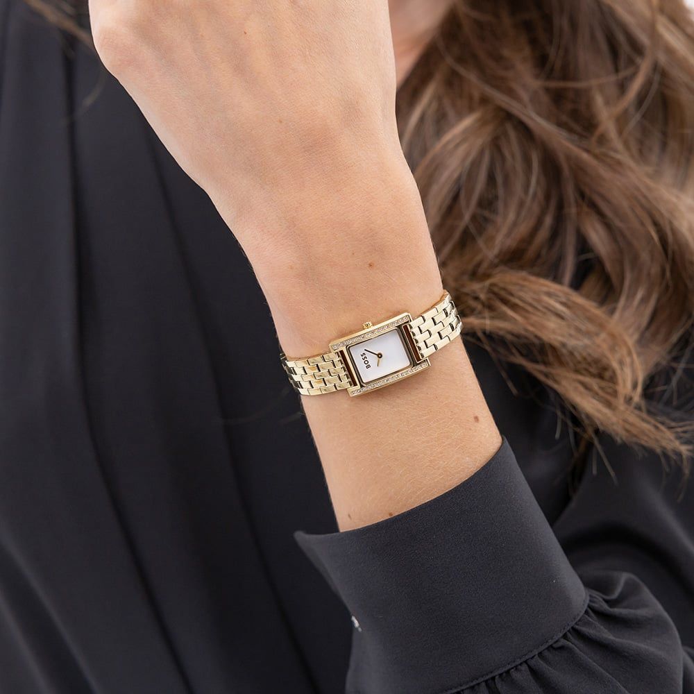 BOSS Lucy Precious Gold Tone Crystal Rectangle Ladies Watch