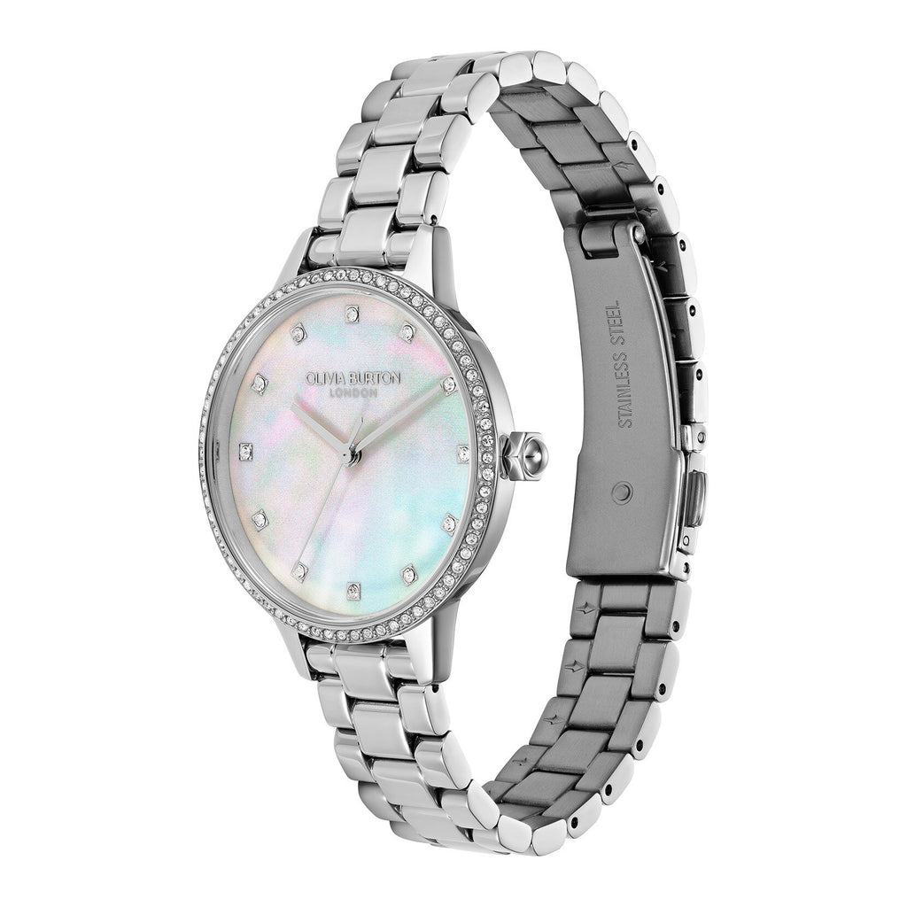 Olivia Burton 34mm Captivate Mother of Pearl & Silver Bracelet Watch