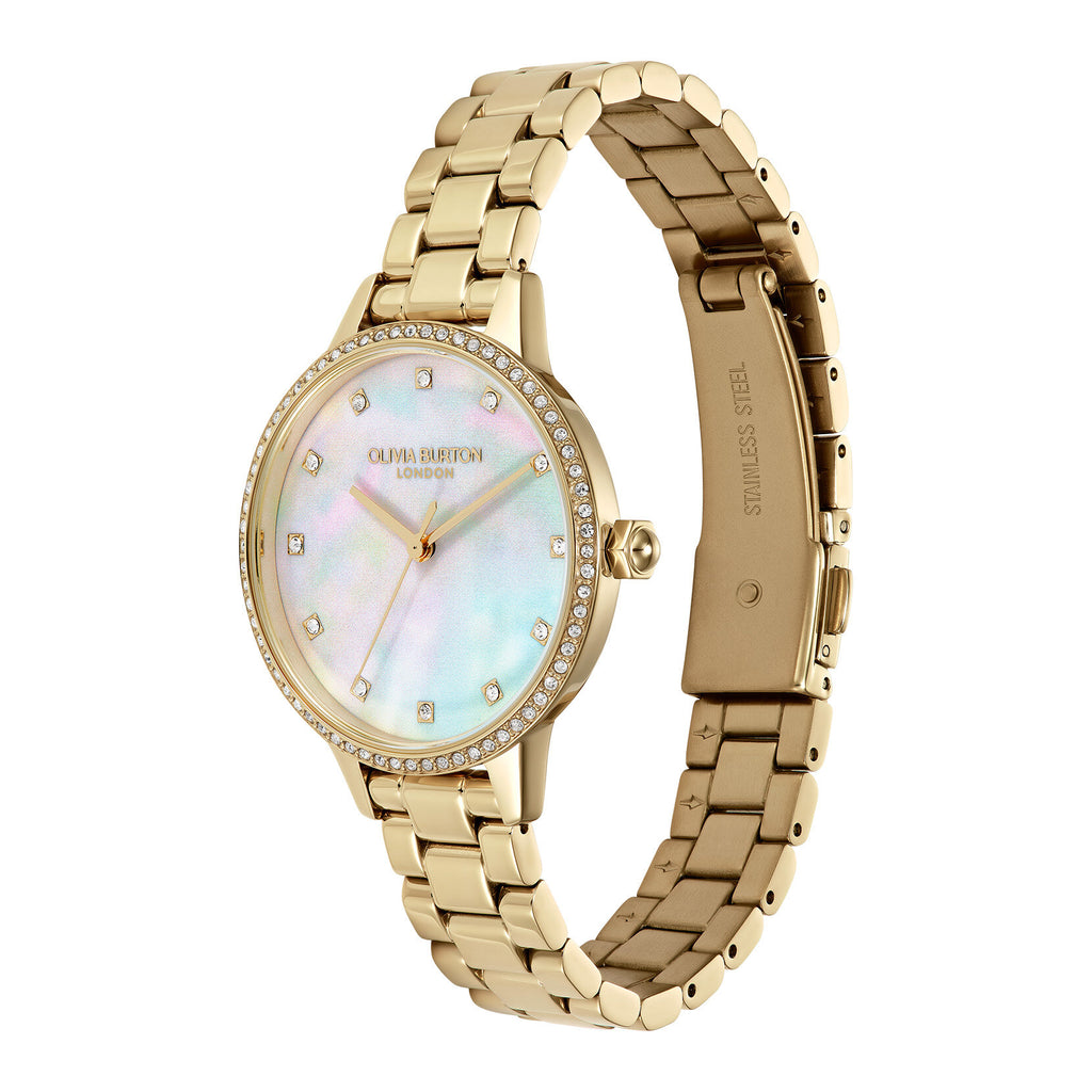 Olivia Burton 34mm Captivate Mother of Pearl & Gold Bracelet Watch