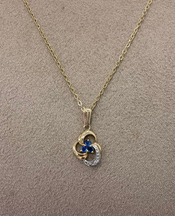 Vintage 9ct Sapphire & Diamond Pendant