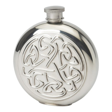 Pewter Round Celtic Hip Flask- 6oz