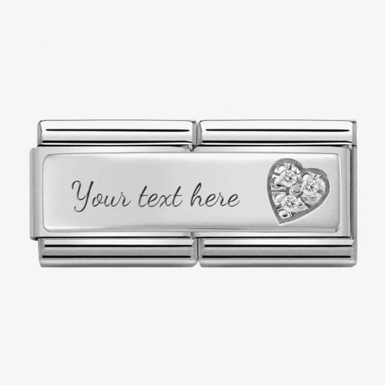 Nomination Silver Heart CZ Double Engravable Plate