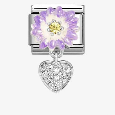 Nomination Purple Flower Heart CZ Pendant Composable Link