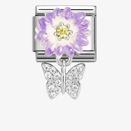 Nomination Purple Flower Butterfly CZ Pendant Composable Link