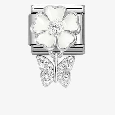 Nomination White Flower CZ Butterfly Pendant Composable Link