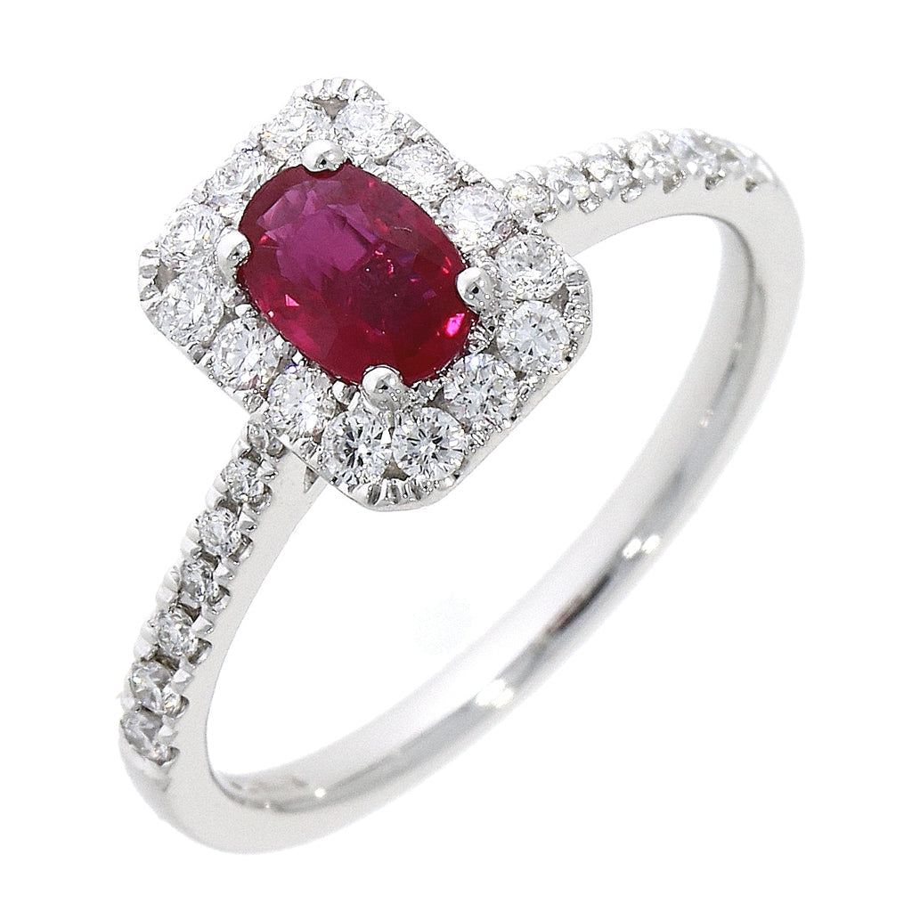 18ct White Gold  Ruby and Diamond Cluster Ring