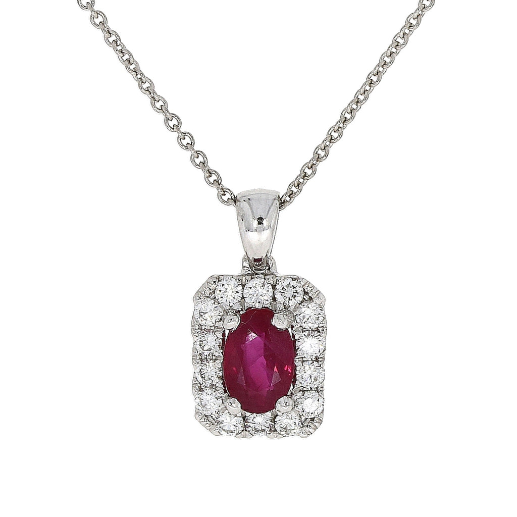 18ct White Gold Ruby and Diamond Cluster Pendant