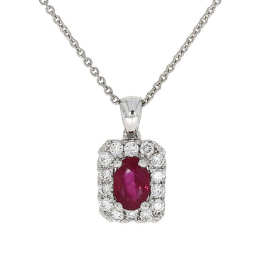 18ct White Gold Ruby and Diamond Cluster Pendant
