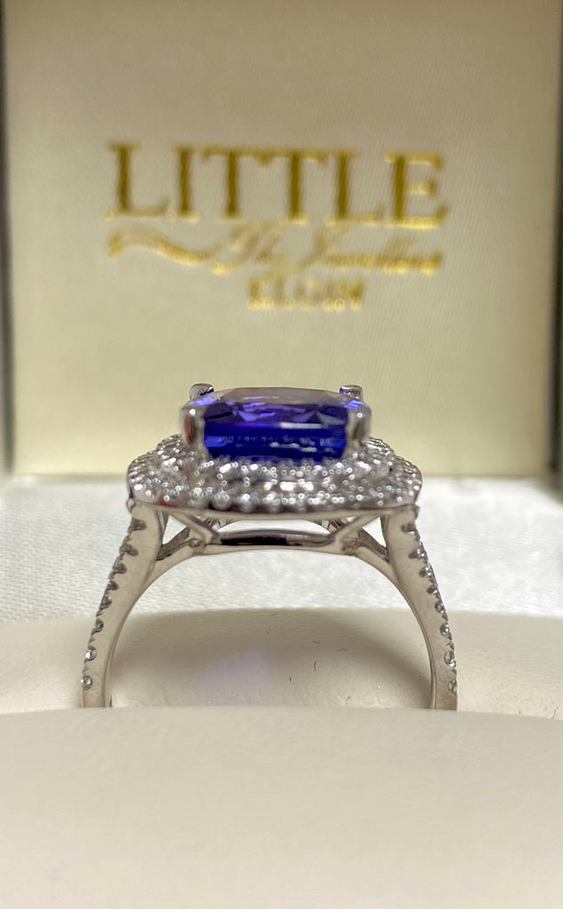 18ct Tanzanite and Diamond Cushion Cut Ring