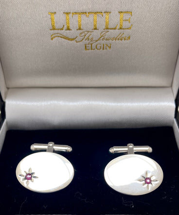 Silver Oval Ruby Cufflinks