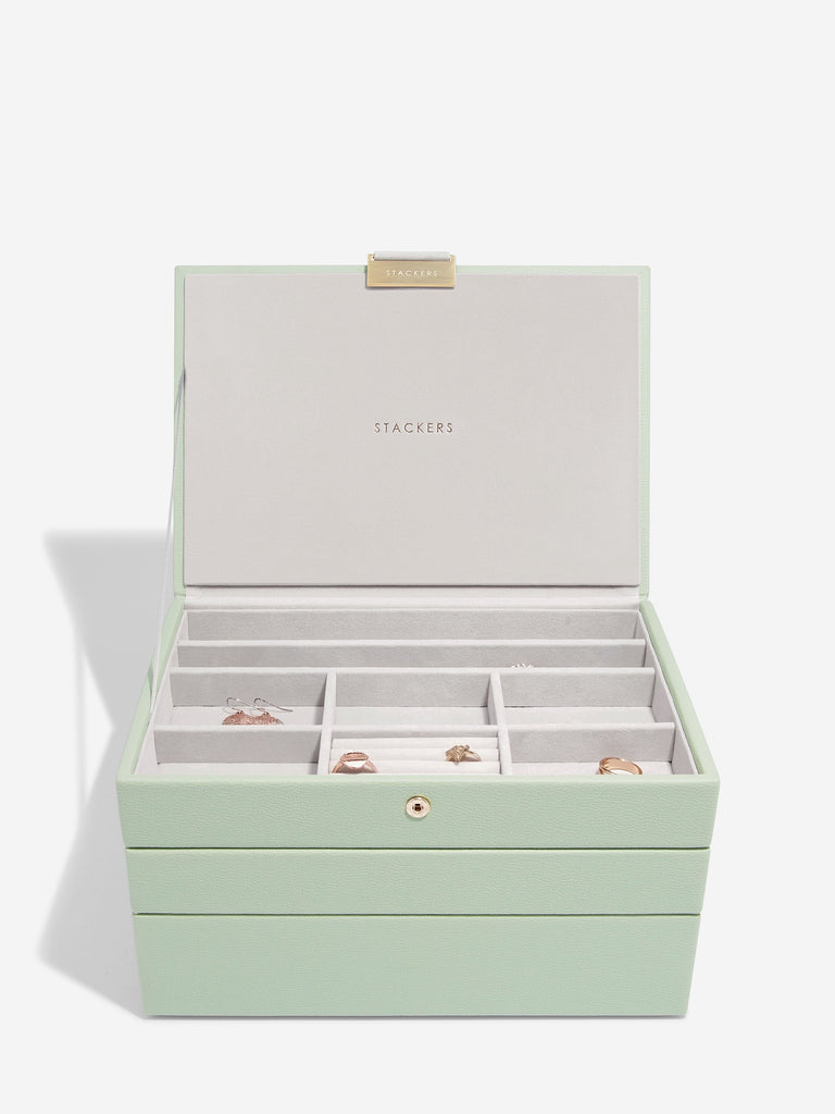 Stackers Sage Green 3 Drawer Jewellery Box