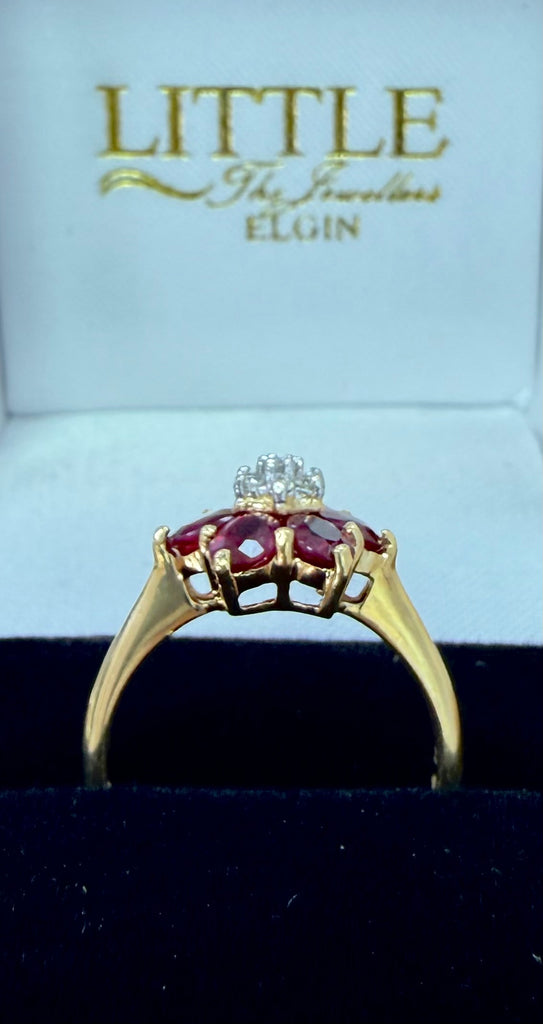 Pre-Loved 18ct Ruby & Diamond Floral Cluster Ring