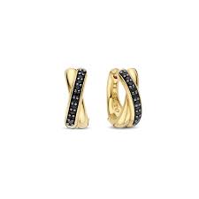 Ti-Sento Gold Plated Black Cubic Zirconia Crossover Earrings