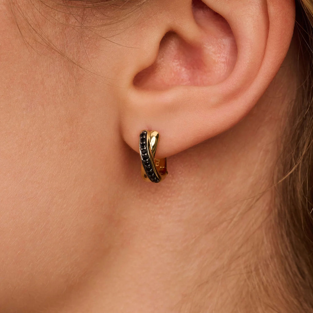 Ti-Sento Gold Plated Black Cubic Zirconia Crossover Earrings