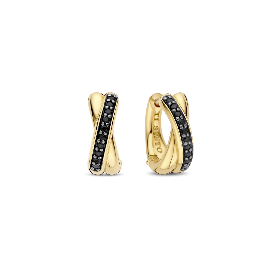 Ti-Sento Gold Plated Black Cubic Zirconia Crossover Earrings