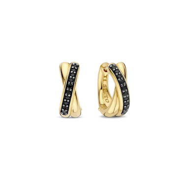 Ti-Sento Gold Plated Black Cubic Zirconia Crossover Earrings