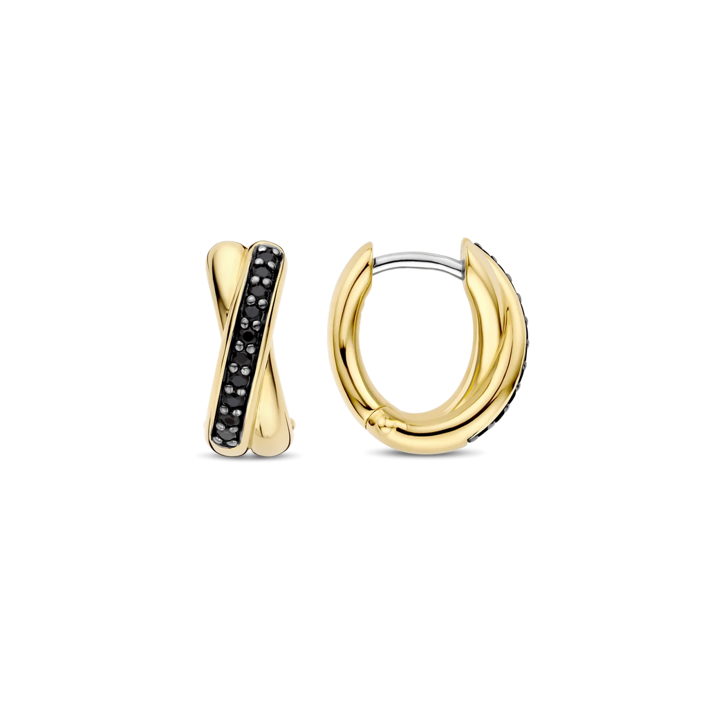 Ti-Sento Gold Plated Black Cubic Zirconia Crossover Earrings