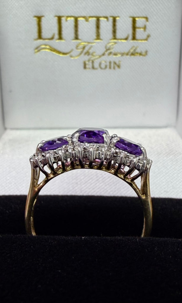 Vintage 9ct Amethyst and Diamond Cluster Ring