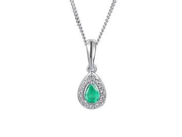 Amore Emerald and CZ Pear Shape Pendant