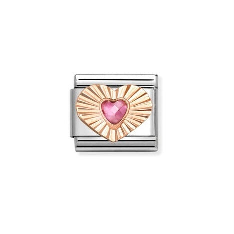 Nomination Etched Pink CZ Heart Composable Link
