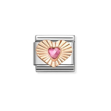 Nomination Etched Pink CZ Heart Composable Link